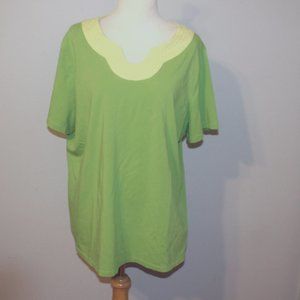Denim & Co 1X Green and Yellow Short Sleeve Shirt Top
